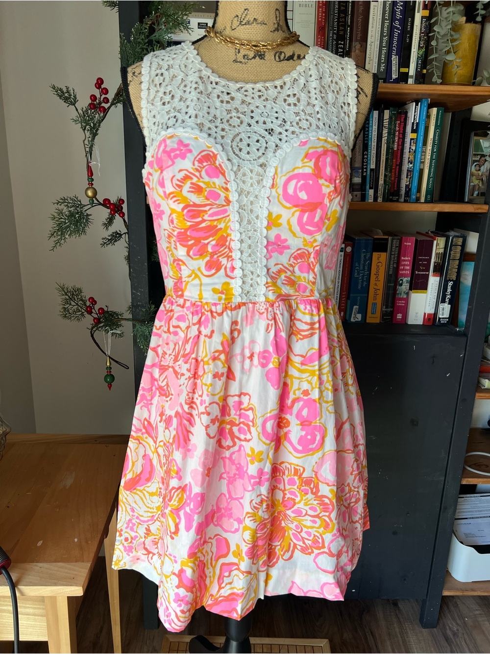 Lilly Pulitzer Pink Yellow Floral Crochet-Yoke Sundress